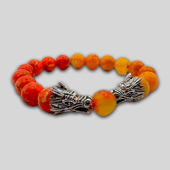 United Martial Arts Gear Double Dragon Bracelet Orange Yellow Silver