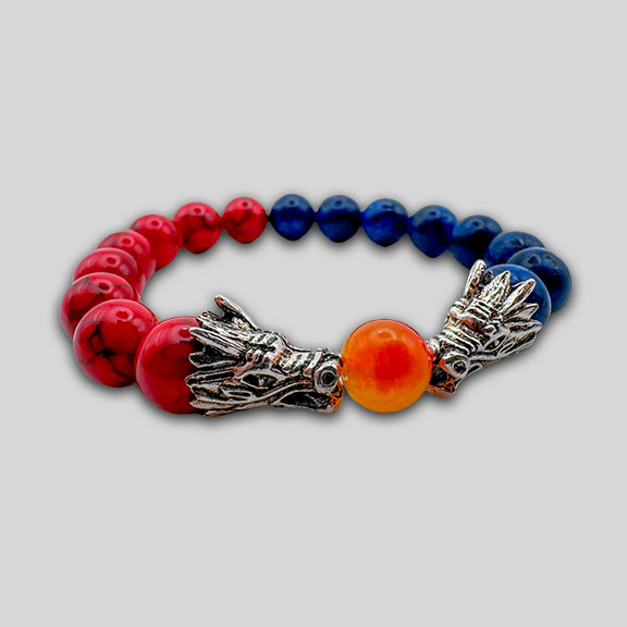 United Martial Arts Gear Double Dragon Bracelet Red Blue Silver