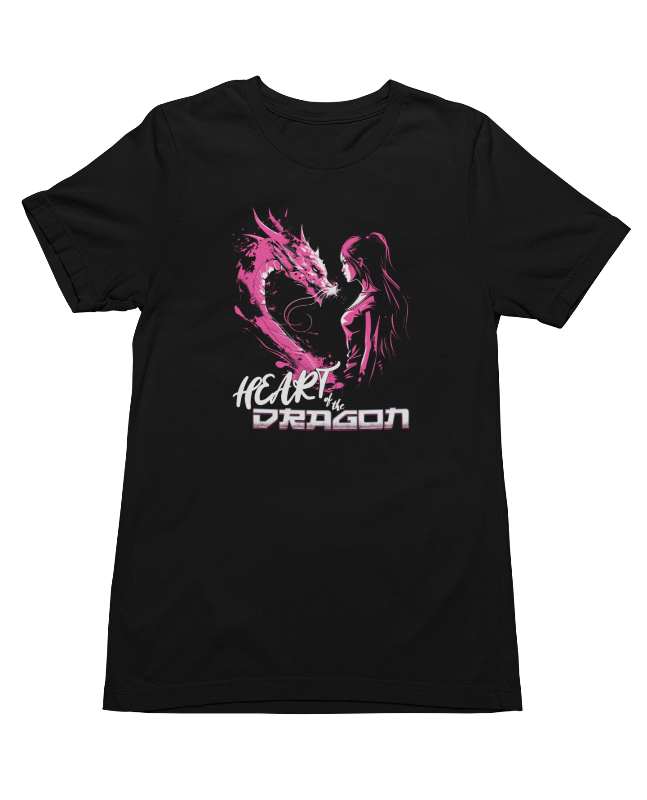 Young martial artist and dragon forming a heart shape on the Heart of the Dragon T-shirt Front