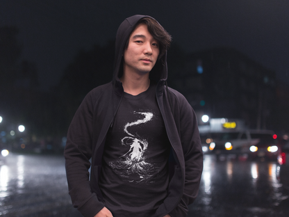 Black T-shirt featuring a samurai surrounded by swirling water, symbolizing calm in a storm Man